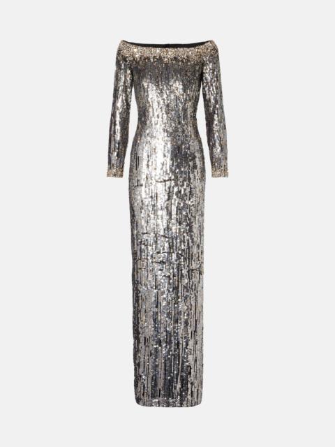 JENNY PACKHAM Marine sequined off-shoulder gown