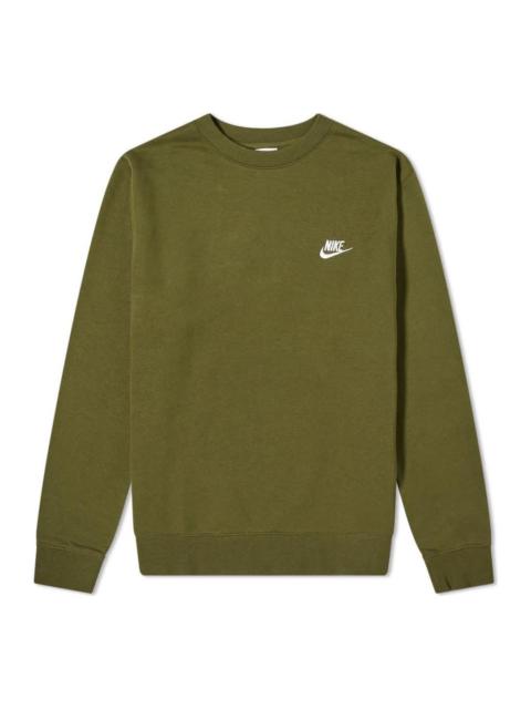 Nike Sportswear Club Solid Color Logo Embroidered Round Neck Long Sleeves Green BV2662-327