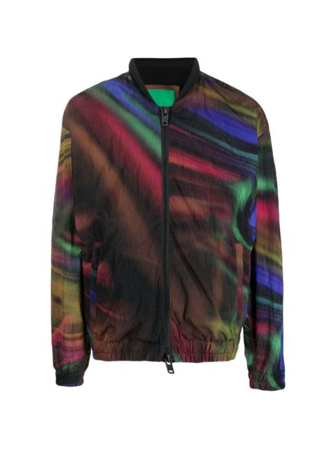 perforated abstract-print bomber jacket