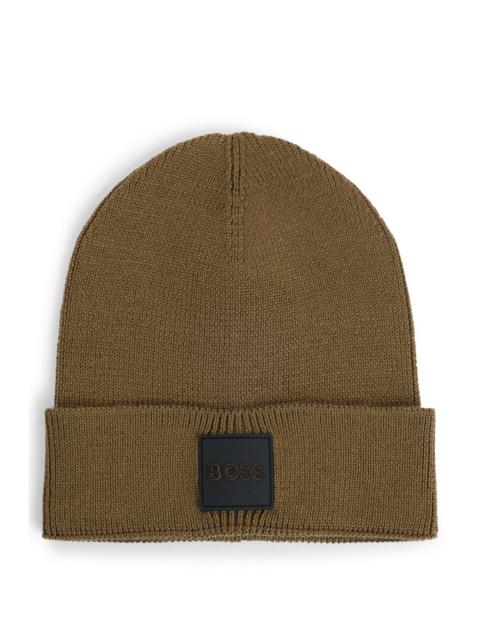 BOSS WOOL BEANIE HAT WITH LOGO BADGE