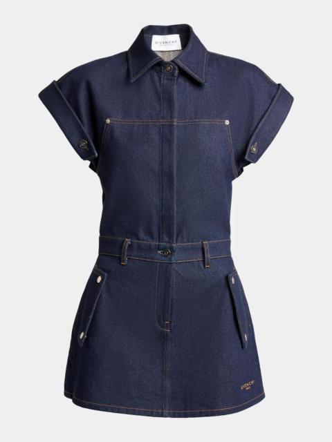 Givenchy Cap-Sleeve Raw Denim Mini Shirtdress