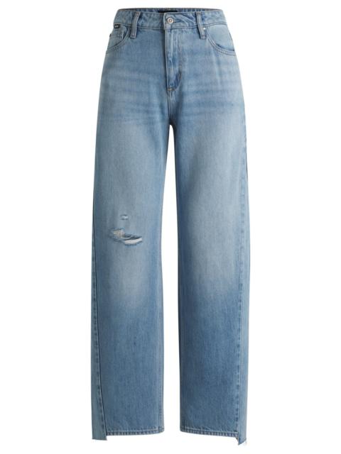BOSS WIDE-LEG JEANS IN BLUE DENIM WITH STEPPED HEM