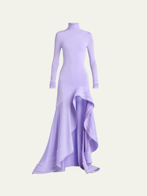 Stella McCartney Crepe Jersey Frill Long-Sleeve High-Low Dress