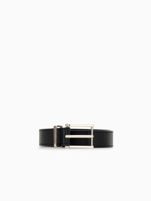 EMPORIO ARMANI TONGUE BELT IN TEXTURED LEATHER WITH A RECTANGULAR BUCKLE