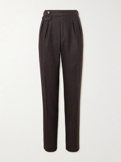 Brunello Cucinelli Straight-Leg Pleated Prince of Wales Wool, Cashmere and Silk-Blend Suit Trousers Brown