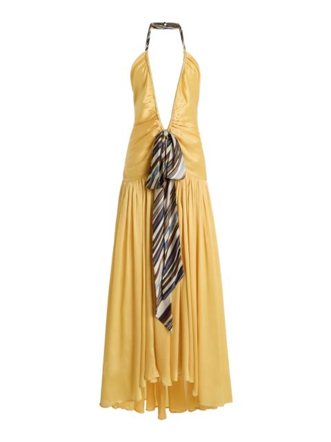 SIEDRÉS Exclusive Liessa Plunged Satin Maxi Dress yellow