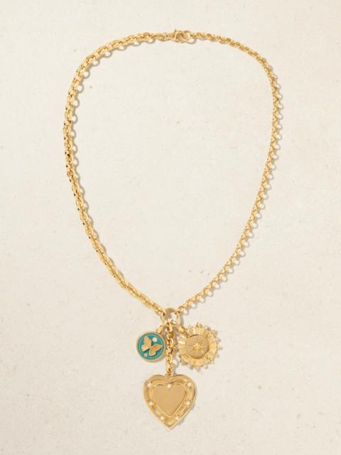 FOUNDRAE Love, Internal Compass & Reverie 18-karat Gold, Diamond And Enamel Necklace