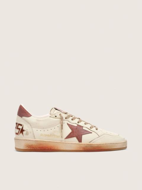 Golden Goose Men's Ball Star in white leather with rust leather star and heel tab