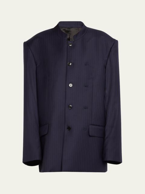 Pinstripe Mao Oversized Wool Jacket