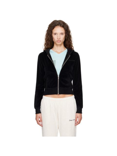 Sporty & Rich Black Signature Logo Krystal Zip Hoodie