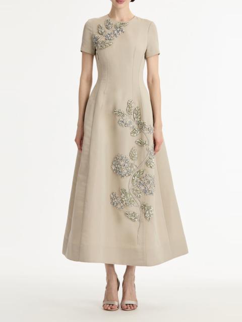 Oscar de la Renta Crystal Flower Embroidered Dress