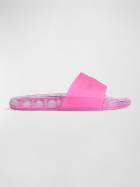 BALENCIAGA Transparent Logo Slide Pool Sandals