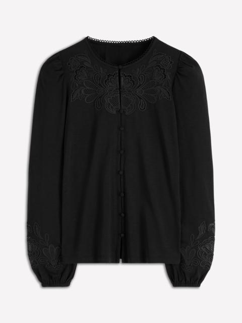 BODEN Cutwork Detail Jersey Top-Black