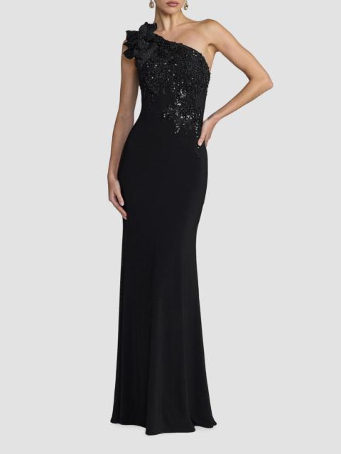 MAC DUGGAL Women's Flower Sequin One-Shoulder Jersey Gown - Black