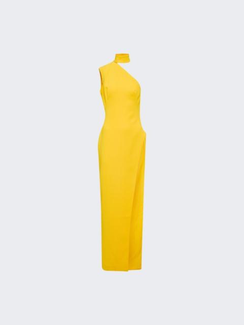 Asymmetrical High Neck Shoulder Dress Yellow