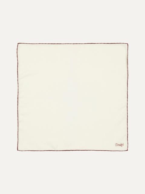 Drake's Ivory and Burgundy Shoestring Border Silk Pocket Square