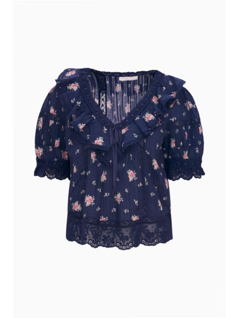 LoveShackFancy Romilly Floral Cotton Blouse