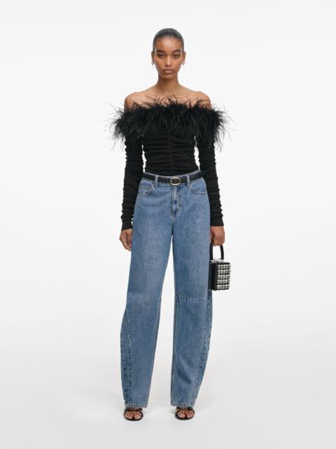 self-portrait Black Feather Viscose Knit Top