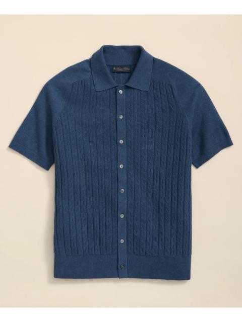 Brooks Brothers Cotton Cable-Knit Short-Sleeve Polo Sweater