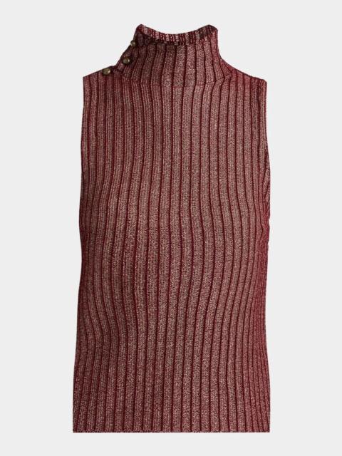GIORGIO ARMANI Button Turtleneck Rib Knit Tank Top