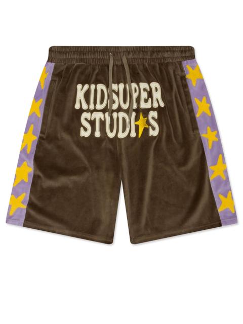 KidSuper VELOUR STARS SHORTS - BROWN