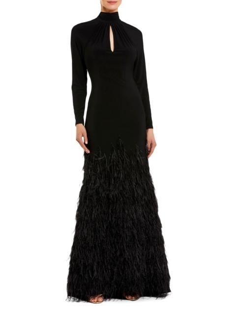MAC DUGGAL Women's Feather-Embellished Jersey Gown - Black