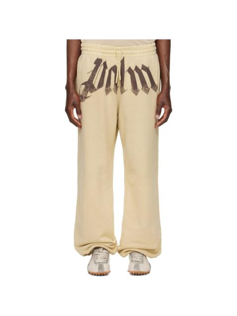 Palm Angels Beige Big Waist Logo Sweatpants