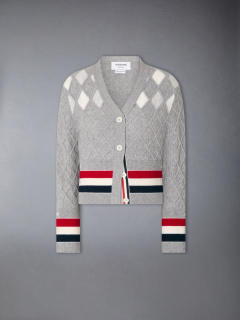 Thom Browne CASHMERE INTARSIA ARGYLE POINTELLE SHRUNKEN CARDIGAN