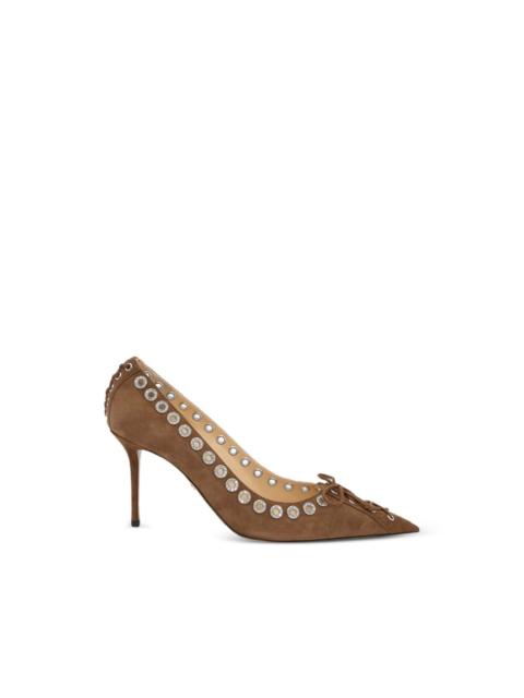 MACH & MACH Crystalized Corset pointed-toe suede heeled pumps