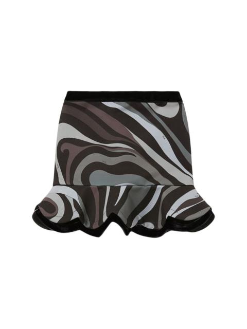 Marmo-print crepe peplum mini skirt