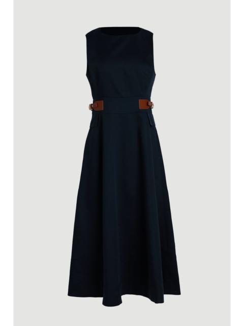 KAREN MILLEN Tailored Linen Tab Waist Detail Full Skirt Midi Dress