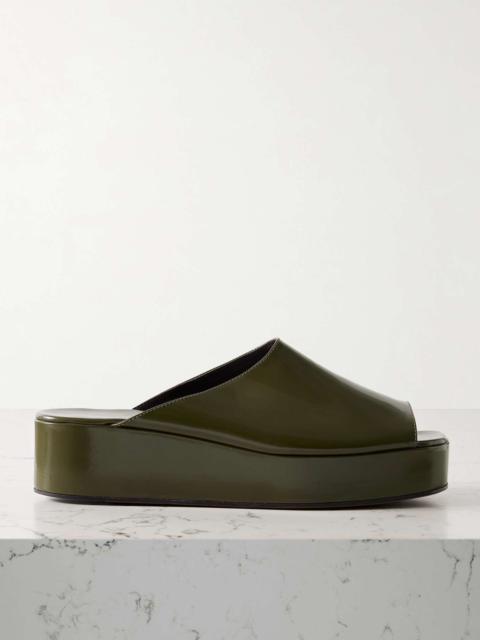 The Row Emi glossed-leather platform slides Army green