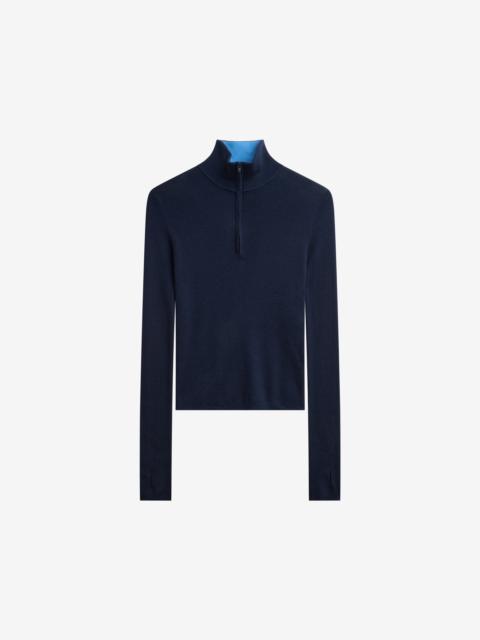 The Frankie Shop Sade Knit Zip Sweater - Dark Navy/Light Blue
