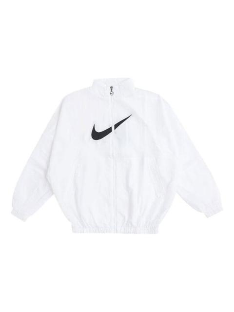 Nike (WMNS) Nike SS22 Sportswear Essential Logo Pattern Wrinkled Woven Loose Stand Collar Jacket White DM