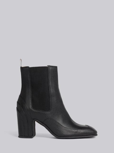Thom Browne Black Pebble Grain Leather 75mm Block Heel Wingtip Galosh Ankle Bootie