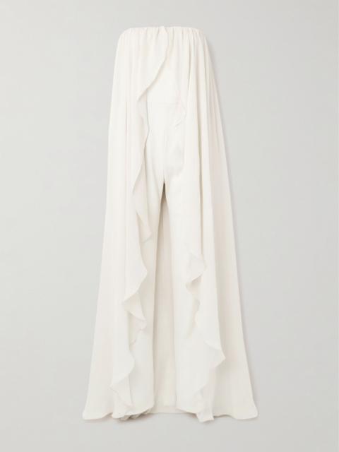 ABADIA Liya strapless cape-effect chiffon-trimmed poplin jumpsuit Cream