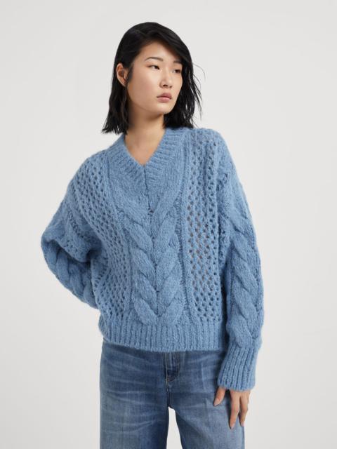 Alpaca and wool cable & net sweater with monili