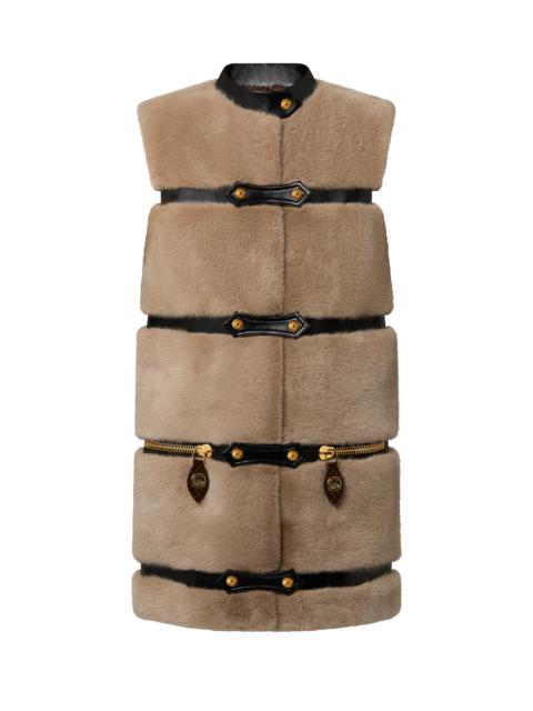 Louis Vuitton Sleeveless Leather Strip Mink Coat