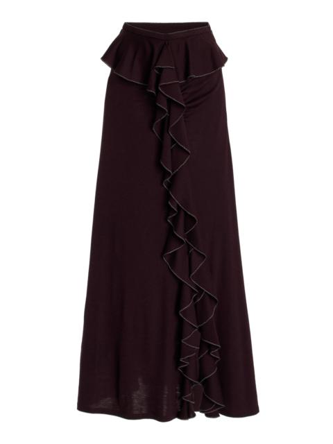 Laila Ruffled Wool Knit Maxi Skirt brown