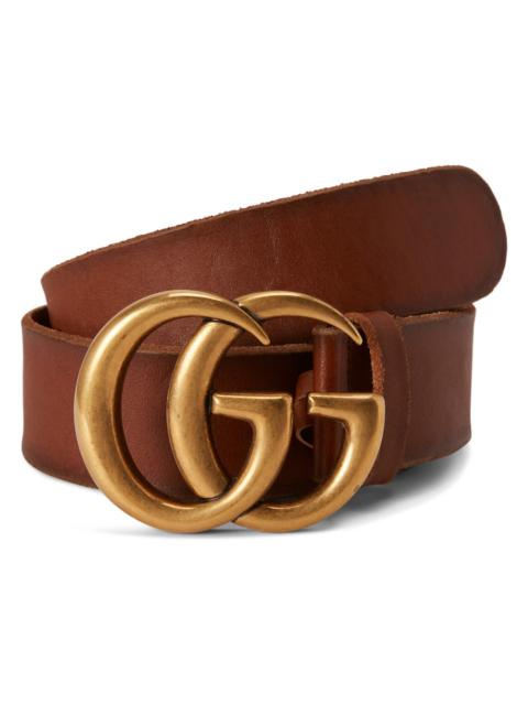 GUCCI Gucci Double G Gold Buckle Leather Belt 1.5 Width Brown