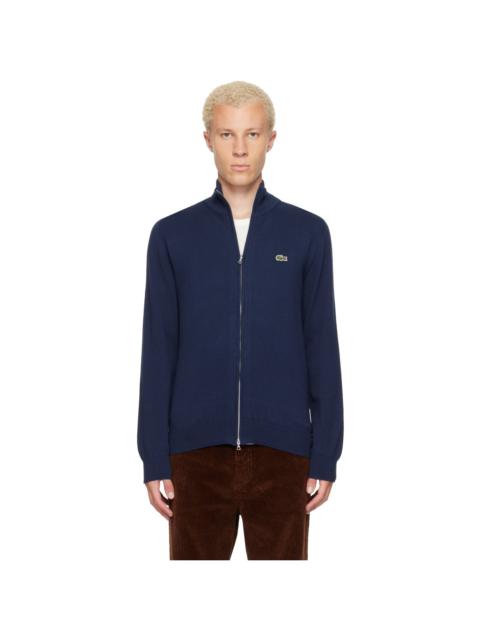 LACOSTE Navy Zipped High Neck Cotton Sweater
