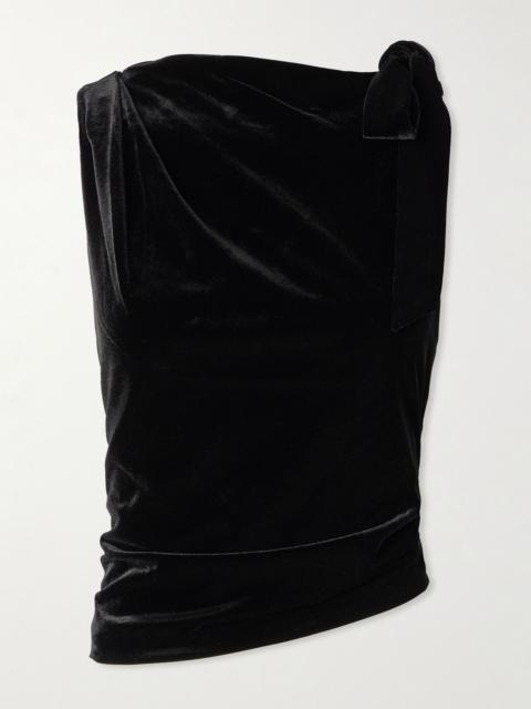 SIR. Ettore asymmetric tie-detailed draped stretch-velvet top Black