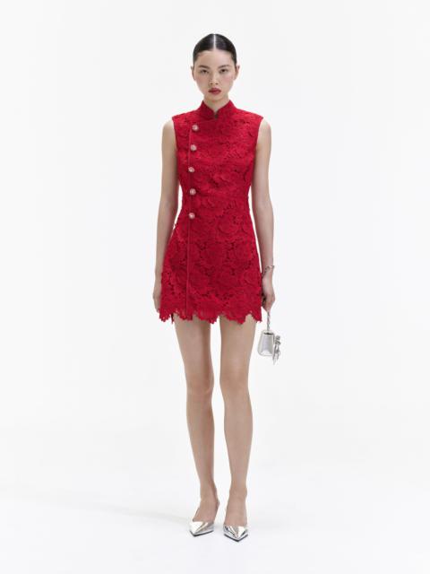 Red Flower Lace Mini Dress