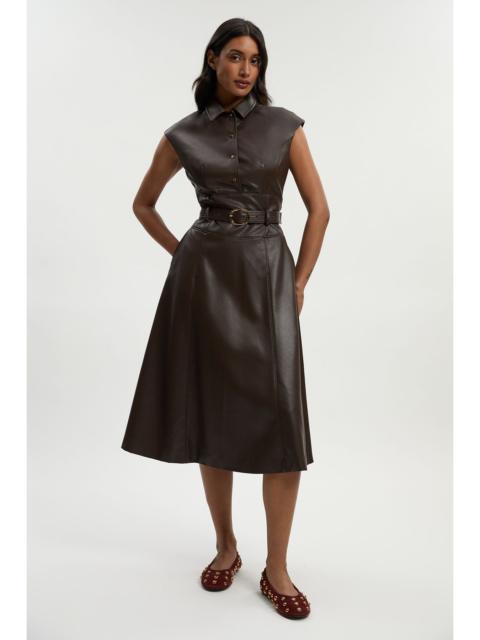 KAREN MILLEN Faux Leather Belted Midi Dress