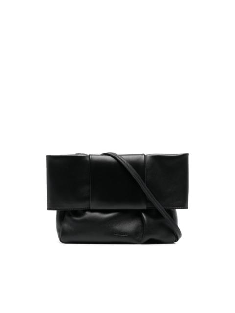 embossed-logo leather shoulder bag