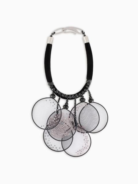 GIORGIO ARMANI Velvet choker necklace with embroidered tulle pendants