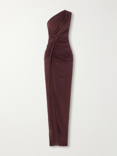 Rick Owens Avra one-shoulder ruched jersey maxi dress Merlot