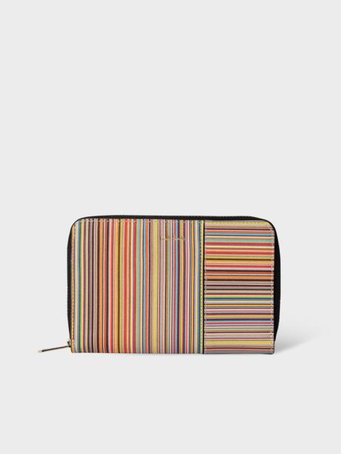 Leather 'Signature Stripe' Zip-Around Purse