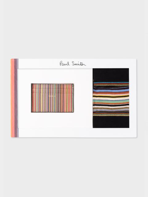 Paul Smith 'Signature Stripe' Card Holder And Three Pack Socks Gift Set