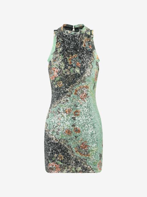 Roberto Cavalli Kimono Print Sequined Mini Dress